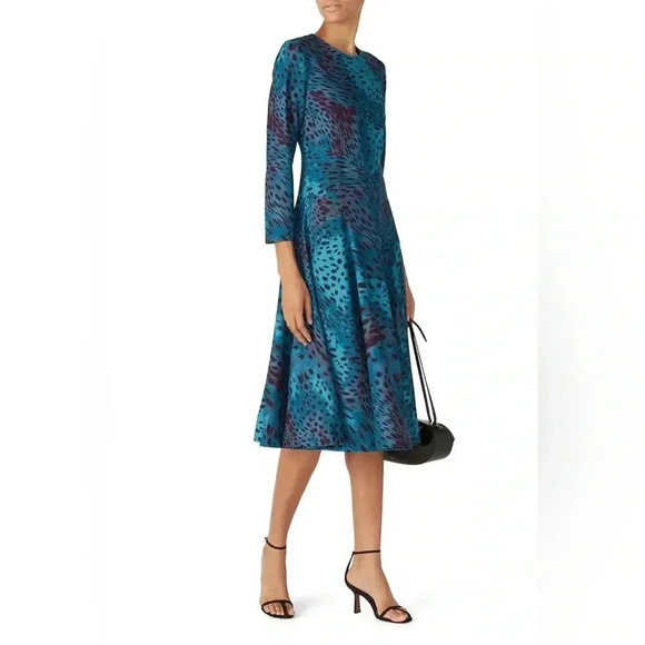 Natori Blue Teal Cheetah Print Swing Midi Dress Women’s Size 4 Small S - Picture 8 of 8